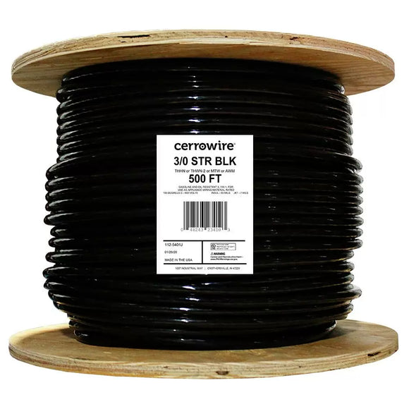 Marmon Home Improvement  500 ft. 3/0 Gauge Black Stranded Copper THHN Wire (500', Black)