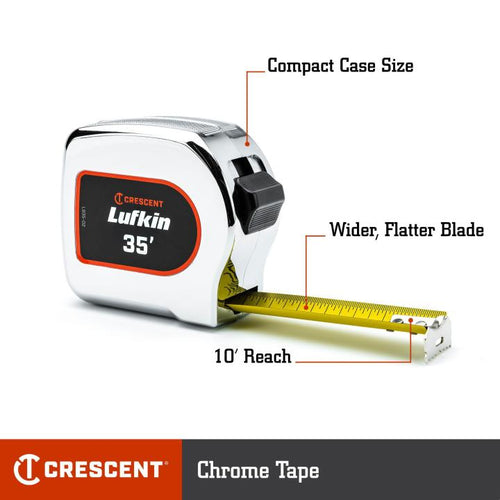 Crescent Lufkin 1-1/8 x 35' Chrome Case Yellow Clad Tape Measure (1-1/8 x 35', Yellow)