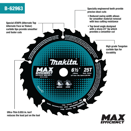 Makita 25T Carbide‑Tipped Max Efficiency Circular Saw Blade Framing