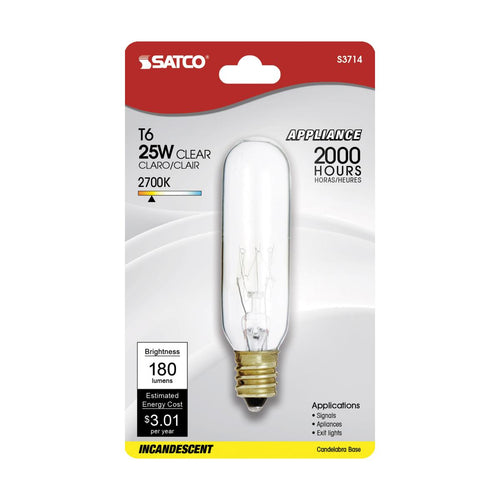 Satco S3714 25T6/CL/E12/120V/CD Clear Tubular Picture Light Bulb