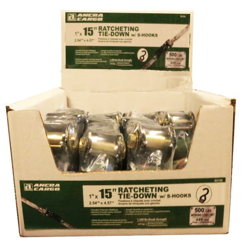 Ancra Cargo 1” x 15’ Camo Ratchet Tie-Down w/S-Hooks Bulk Bin