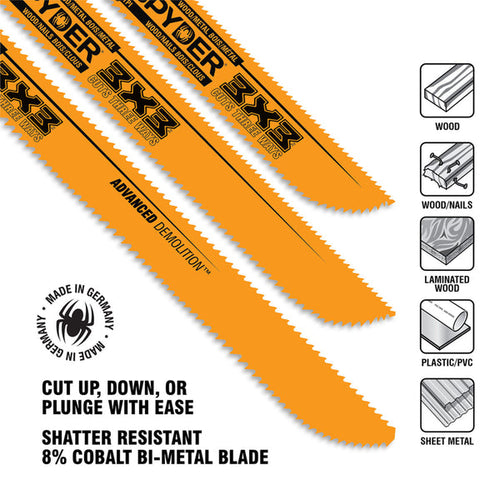 Spyder Double-Sided 8 Wood/Metal Cutting 6/10-TPI Reciprocating Saw Blade 3X3™