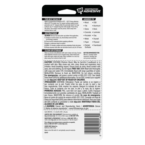 Dap Heavy Duty Construction Adhesive 3 OZ