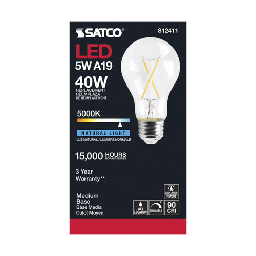 Satco S12411 5A19/CL/LED/E26/950/120V