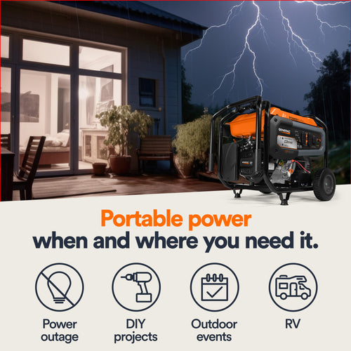 Generac Portable Generator, 8000W | Electric Start with COsense | 49ST/CSA