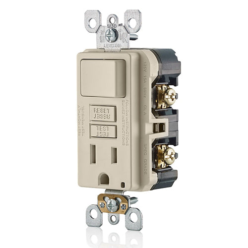 Leviton 15 Amp, Self Test, Tamper-Resistant Slim GFCI Switch/Outlet Combo with LED Indicator Light