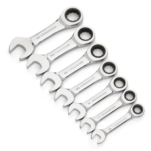 GearWrench 7 Piece 72-Tooth 12 Point Stubby Ratcheting Combination SAE Wrench Set