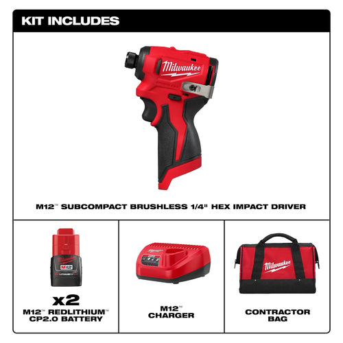 Milwaukee M12™ Subcompact Brushless 1/4 Hex Impact Driver Kit
