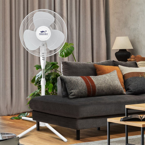 Proaira 16 Oscillating Pedestal Fan, 3 Speed Control, White