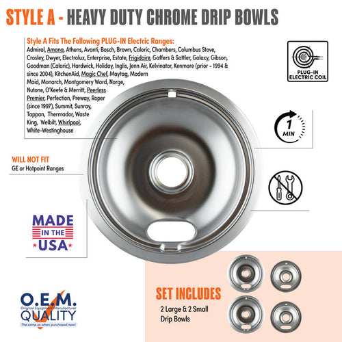 Range Kleen Style A Heavy Duty Chrome Drip Bowls