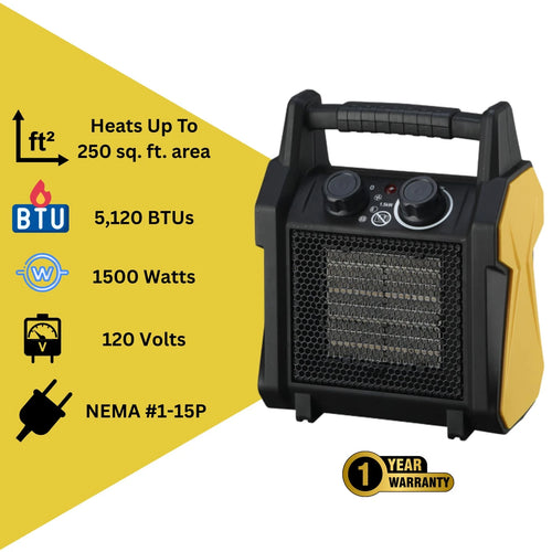 World Marketing Dura Heat Electric Workspace Heater 5120 BTUs 1500W, Heats 250 sq ft - EUH1490