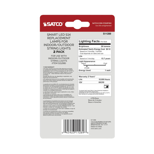 Satco S11289 1S14/LED/RGBW/12V/SF/2PK