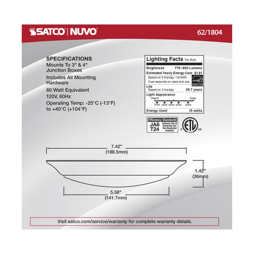 Satco 62-1804 7 LED Disk Light Black Finish