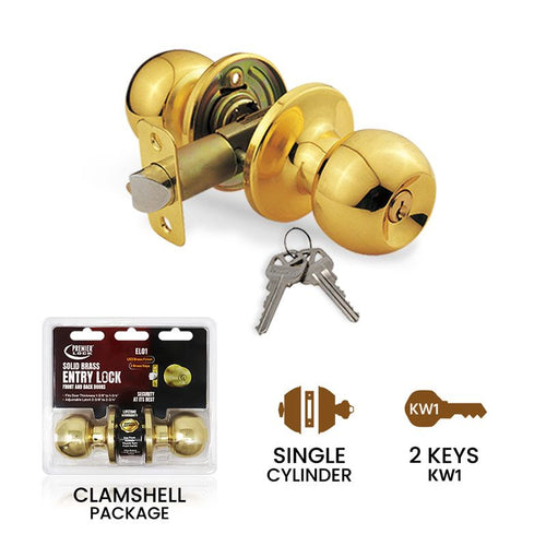 Premier Lock Keyed Entry Door Knob With 2 KW1 Keys Adjustable Latch-Carded