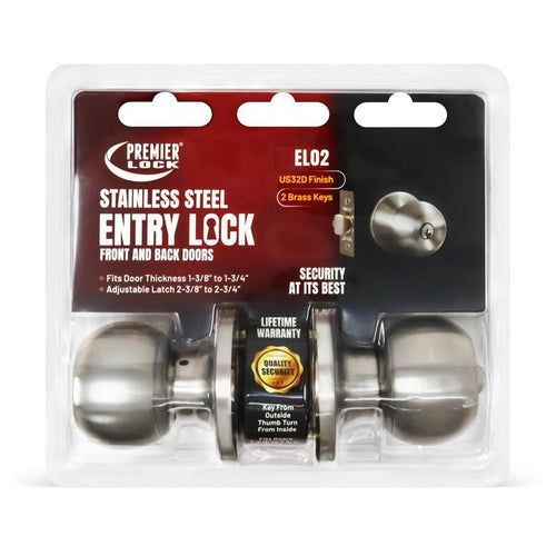 Premier Lock Keyed Entry Door Knob With 2 KW1 Keys Adjustable Latch-Carded
