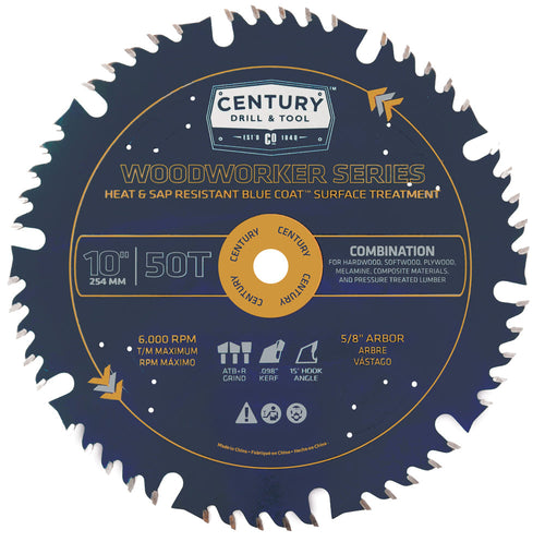Century Drill And Tool 10″ X 50t Woodworker Series Circular Saw Blade – Combination