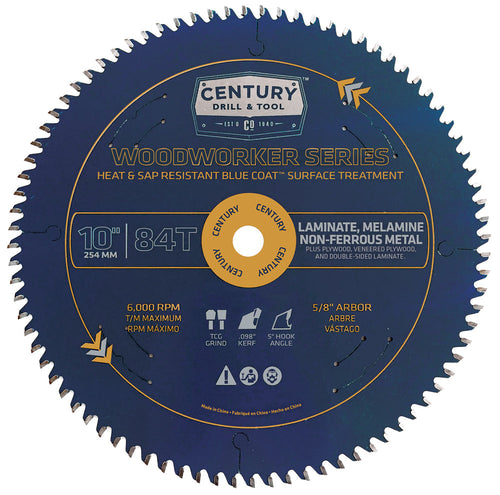 Century Drill And Tool 10″ X 84t Woodworker Series Circular Saw Blade – Laminate, Melamine, & Non-Ferrous Metals