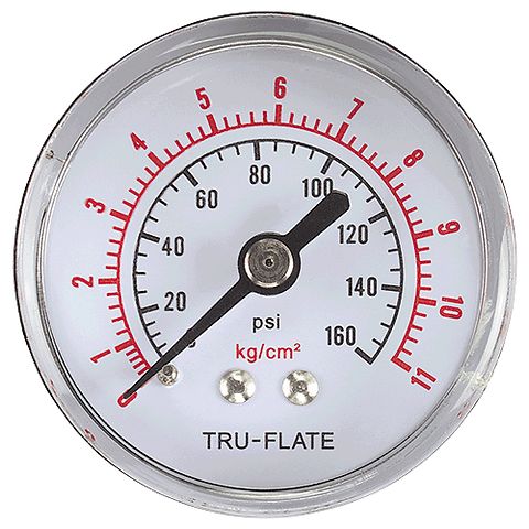 Tru-flate 0-160 PSI Air Line Back Mount Gauge