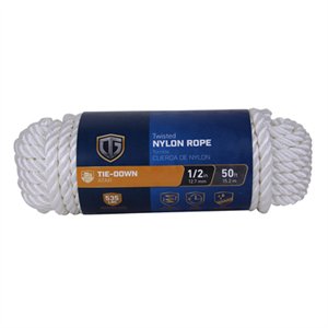 Mibro Kingcord Polyester Twisted Rope White 1/2 in x 50 ft