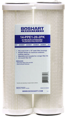 Boshart 14-(G)PPE Series Pleated Polyester Sediment Cartridge 14-PPE1-20, 9-3/4