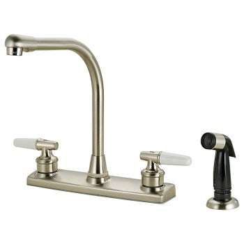 Hardware House 123419 Two Handle Kitchen Faucet w/Spray, Satin Nickel Finish ~ 8