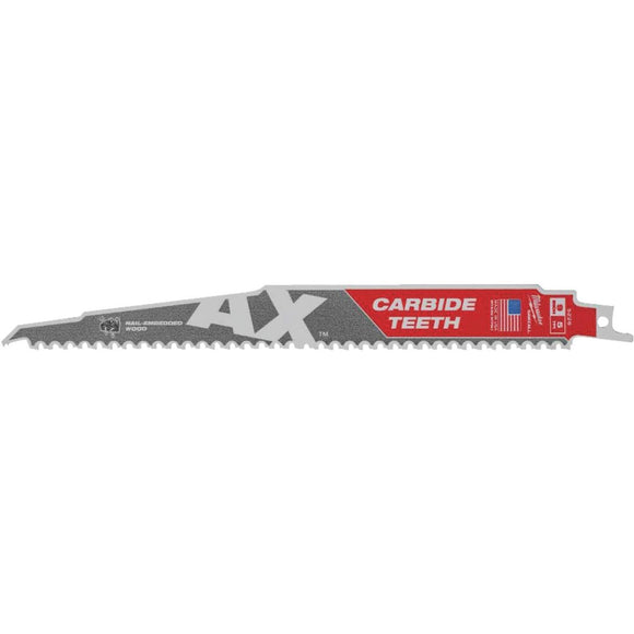 Milwaukee Sawzall THE AX 9 In. 5 TPI Wood w/Nails Demolition Reciprocating Saw Blade with Carbide Teeth