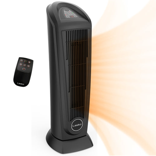 Lasko 1500W Oscillating Ceramic Tower Heater with Remote Control, 751321, Black