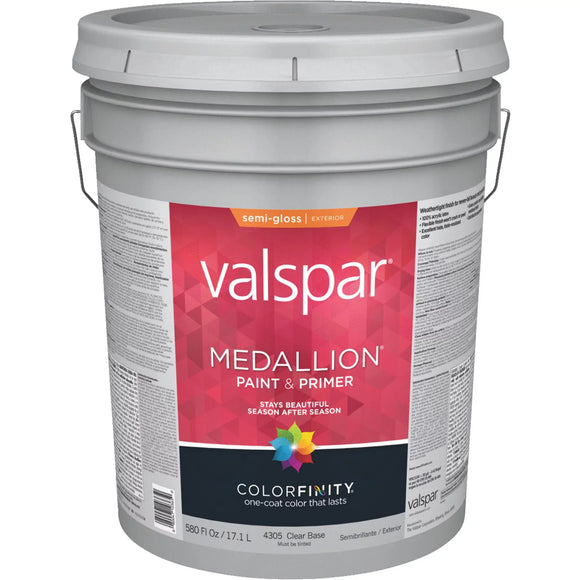 Valspar® Medallion® Plus Exterior Paint + Primer Semi-Gloss 5 Gallon Clear Base (5 Gallon, Clear Base)
