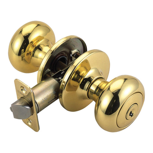 Design House Cambridge 2-Way Latch Entry Door Knob in Polished Brass