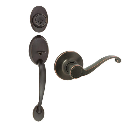 Design House Coventry Bronze Door Handleset with Scroll Lever and Deadbolt
